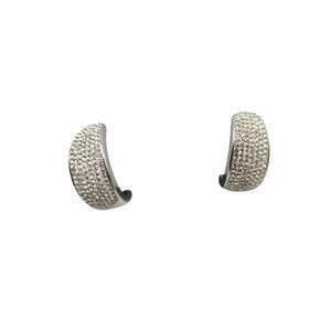 Sparkly Silver Tone Crystal Pave Half Hoop Earrings Elegant Rhinestone Jewelry